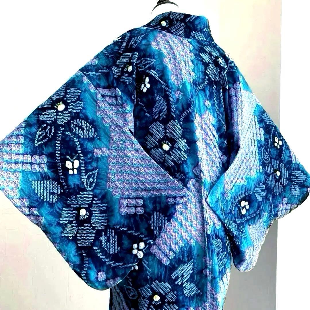 椿★ 有松絞り浴衣・有松鳴海絞り 大輪花模様　上質　N7-16