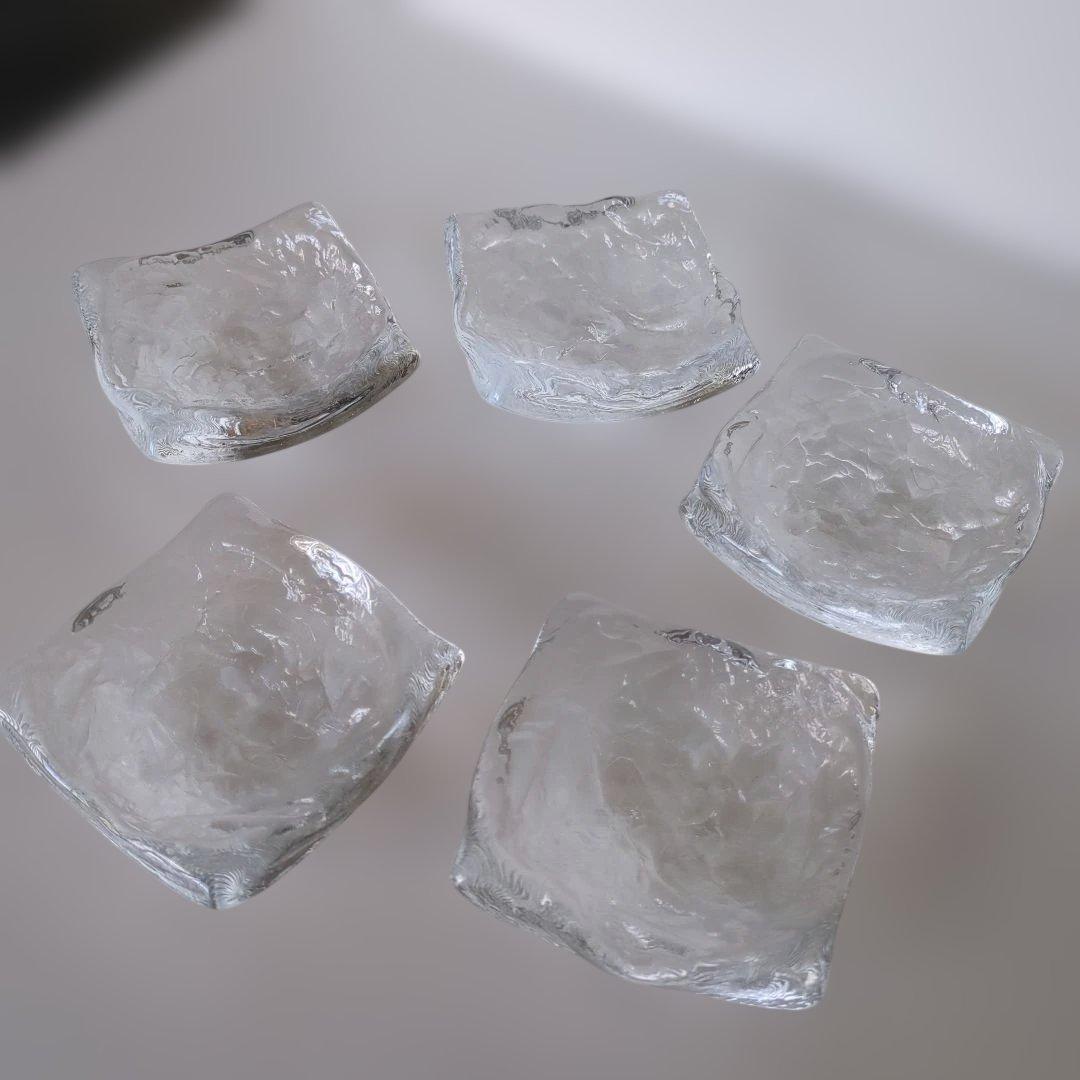 益田芳徳 硝子 石目 小鉢 五客揃 共箱付 ガラス 作家