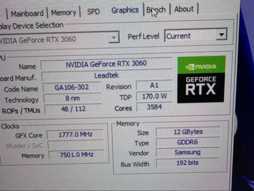LEADTEK RTX 3060 12GB ホワイトモデル　動作確認済み
