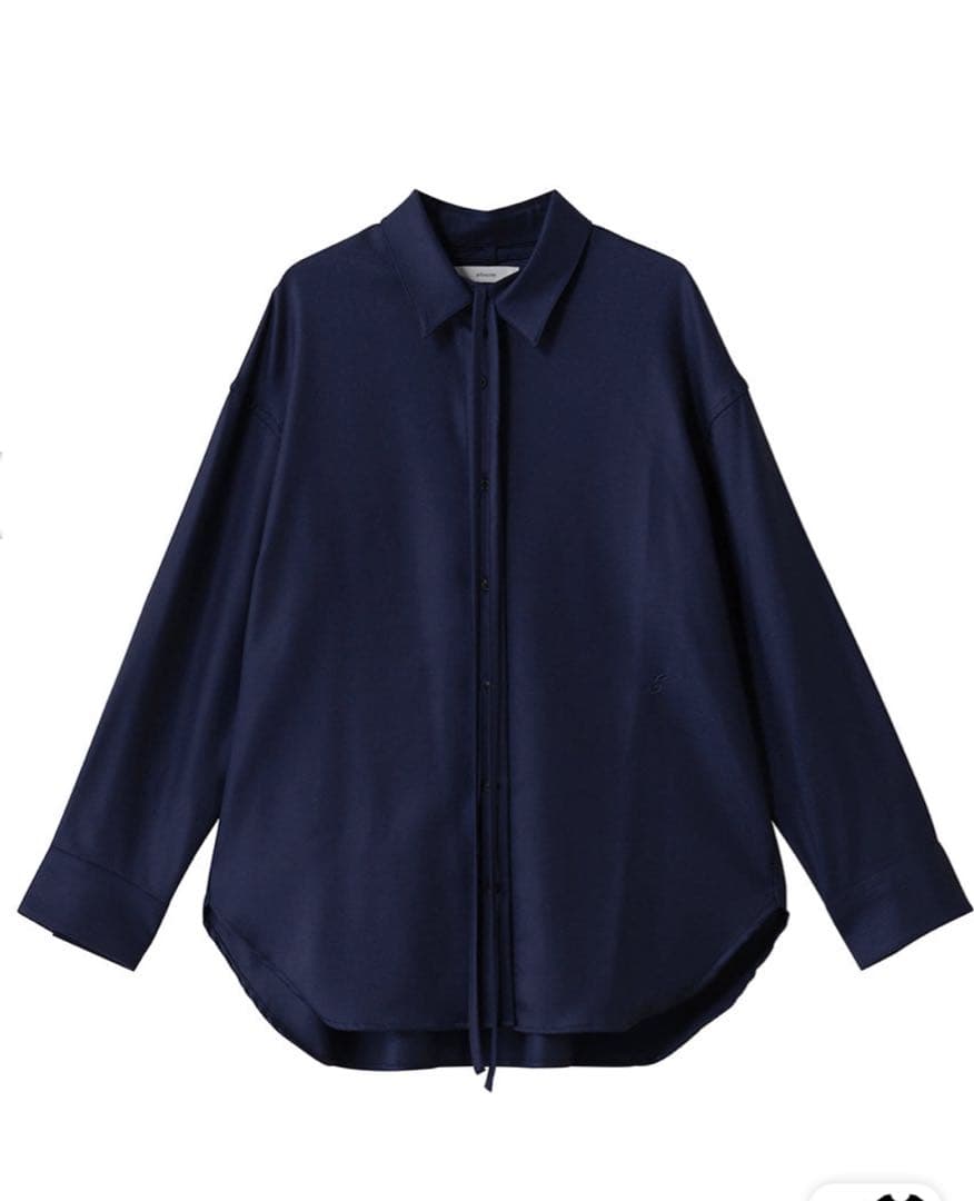 ebure ウールサキソニー リボンタイシャツ 38 ネイビー