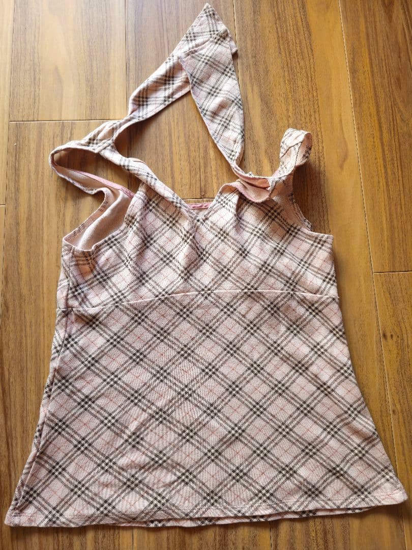 BURBERRY BLUE LABEL ピンクバックリボンタンクトップ　チェック