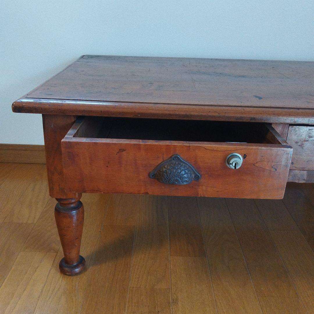 ミニ机 机 文机 デスク 引出し付き 昭和レトロ 文台　和風 木製 ろくろ脚