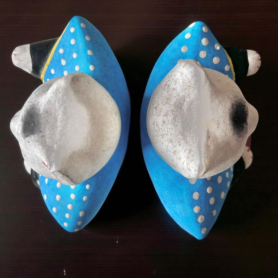 古玩 大阪府 郷土玩具 住吉大社 初辰猫 土人形 中猫×2 一対 縁起物 招き猫