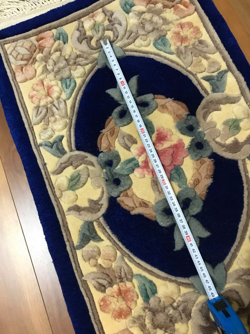中国緞通 　高級手織り絨毯 　ウール100%　45cm×75cm ブルー