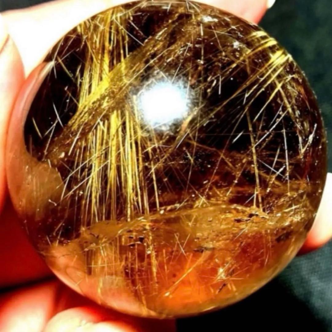 42mm ゴールドルチルクォーツ　丸玉　スフィア　金針水晶