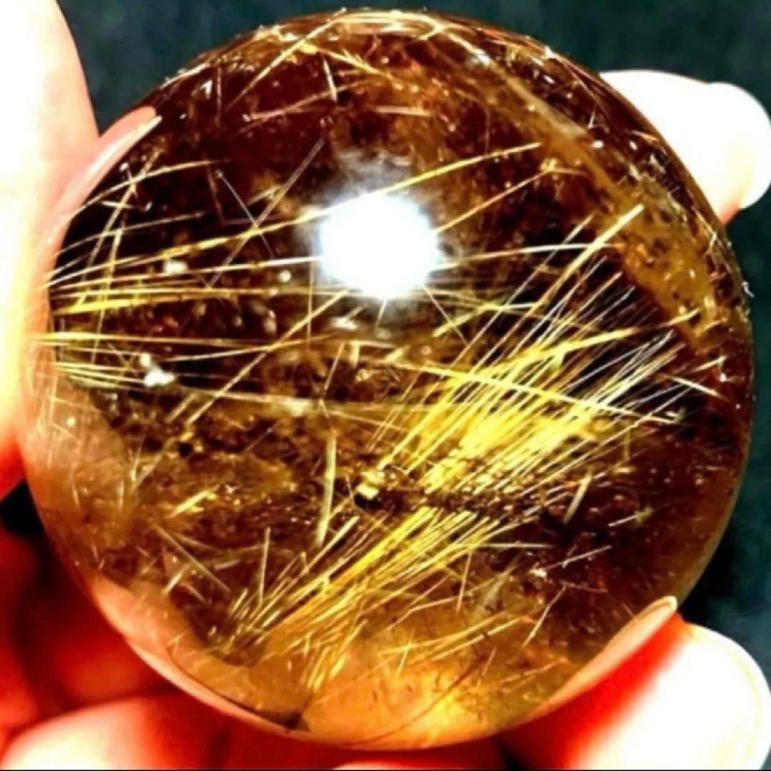 42mm ゴールドルチルクォーツ　丸玉　スフィア　金針水晶