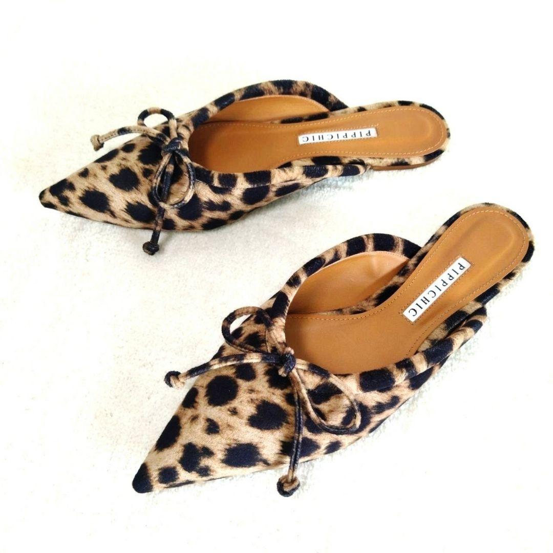美シルエット！ピッピシック レオパード ヒョウ柄 ポインテッドトゥ ミュール