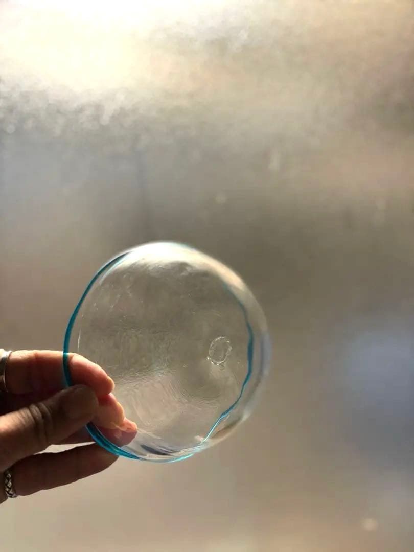 824 民芸 工芸 倉敷ガラス 色口巻き輪花小鉢 5枚組 ブルー 美品