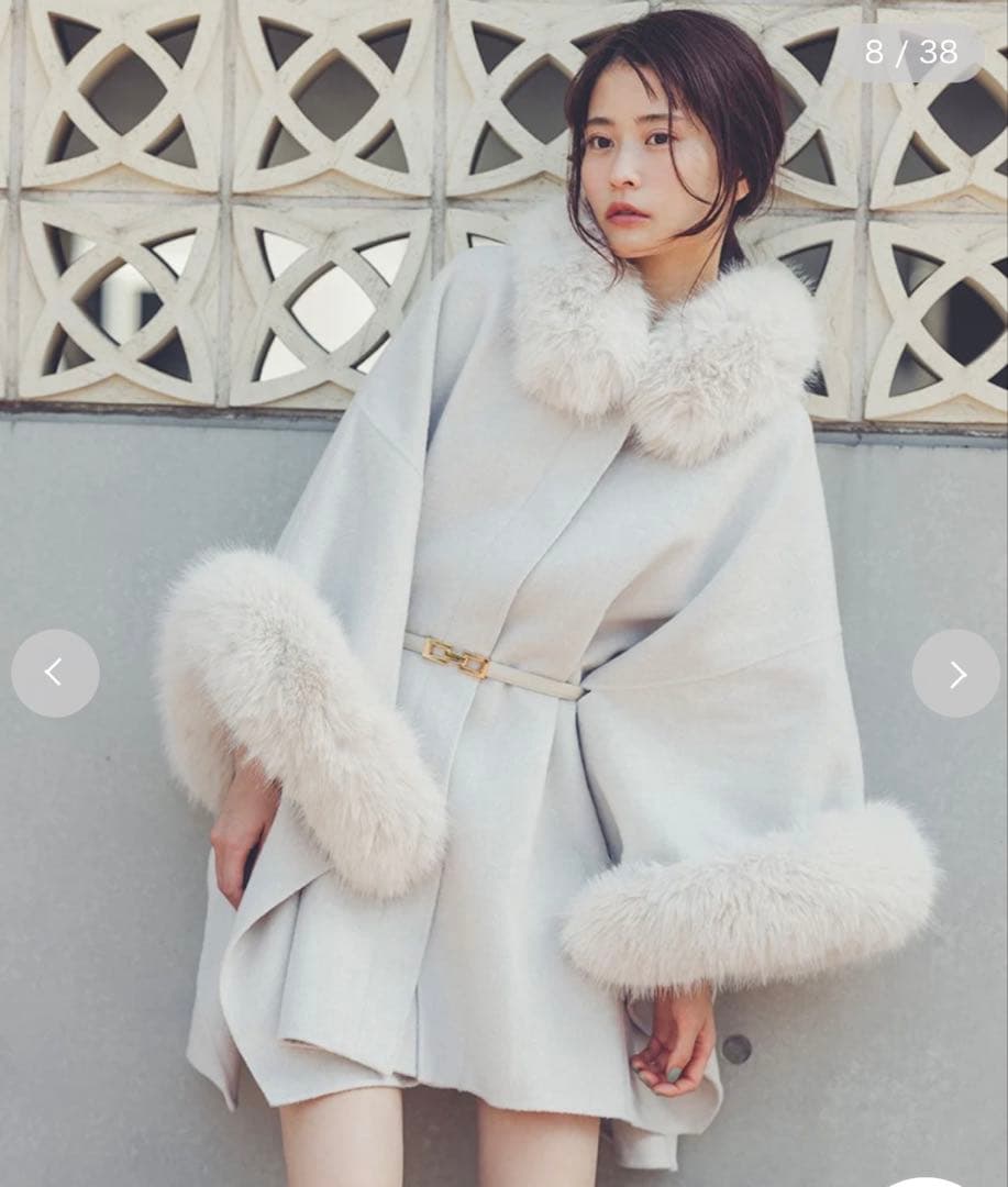 2024 ファー付きミドルケープコート アイボリー 1度のみ着用