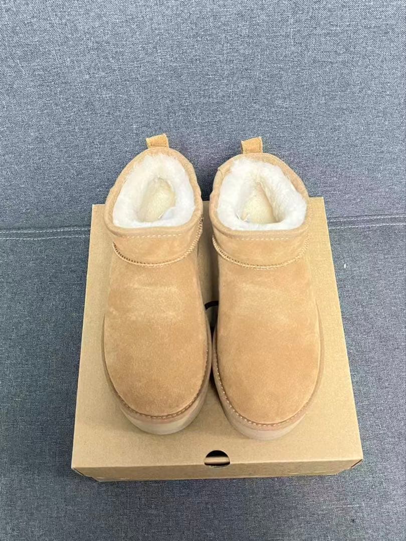 UGG スエード ショートブーツ レディース 厚底24.5cm #39 ベージュ