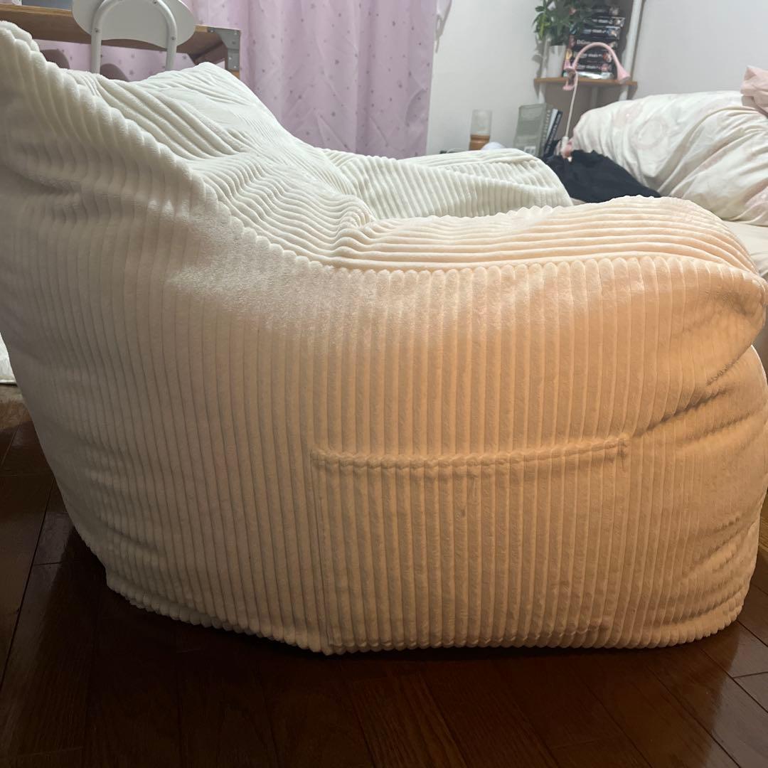 LOOSY 1人掛けビーズソファ　ホワイト コーデュロイ ビーズクッション