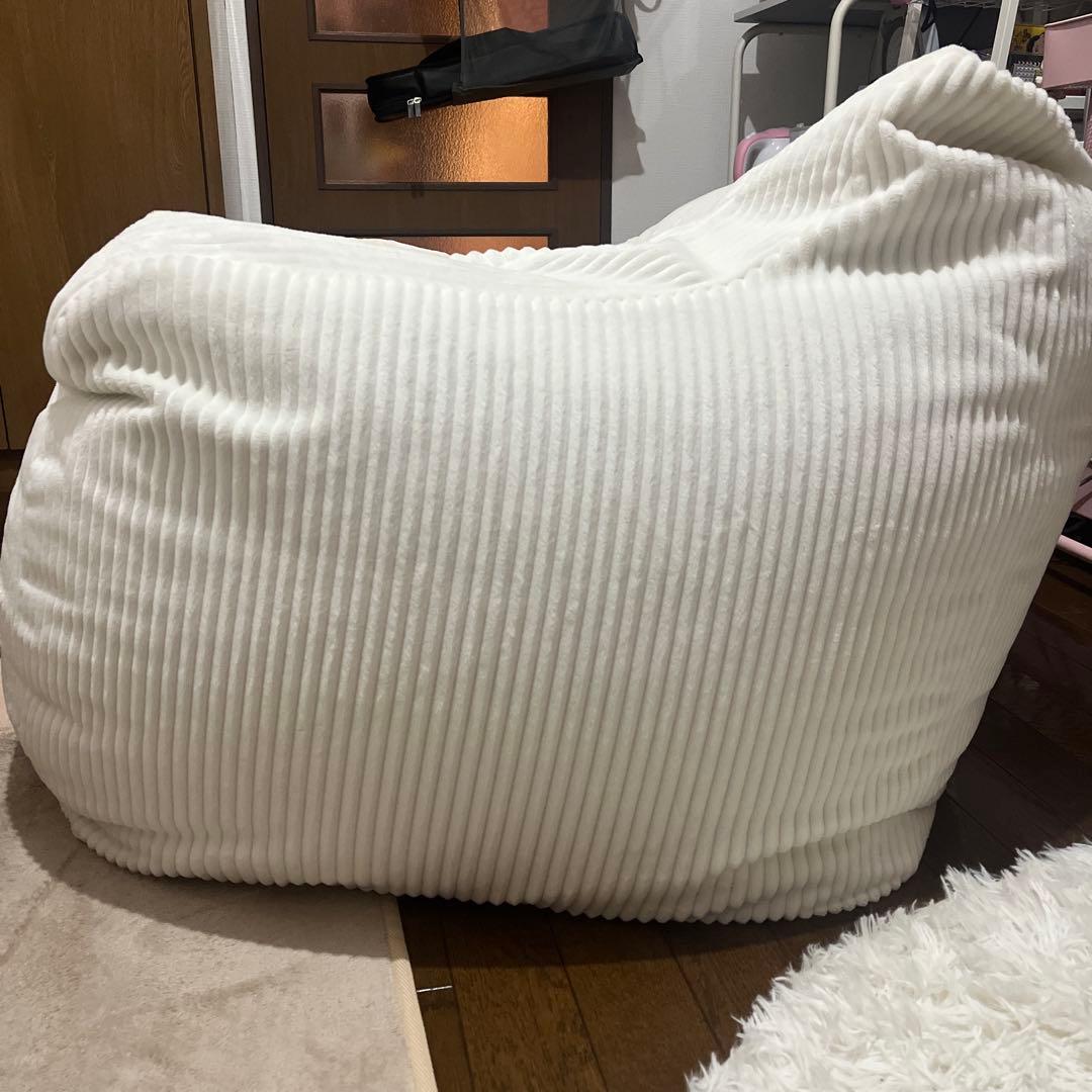 LOOSY 1人掛けビーズソファ　ホワイト コーデュロイ ビーズクッション