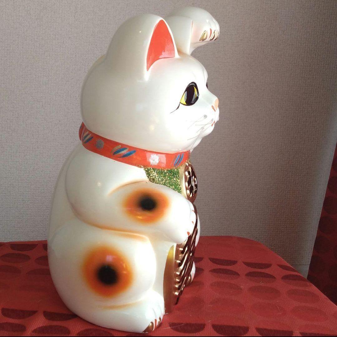 2/3迄限定値引✨人呼び、千客万来招き猫☆白猫左手上げ8号手長・特別製作現品限り