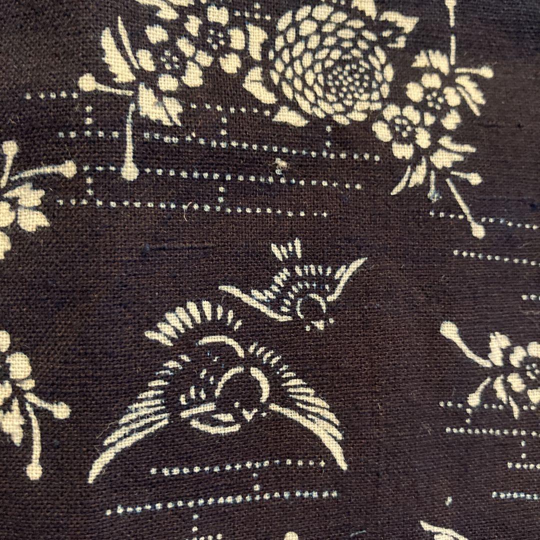 古布　両面染め　型染　藍染　半襦袢　袖無し　雀