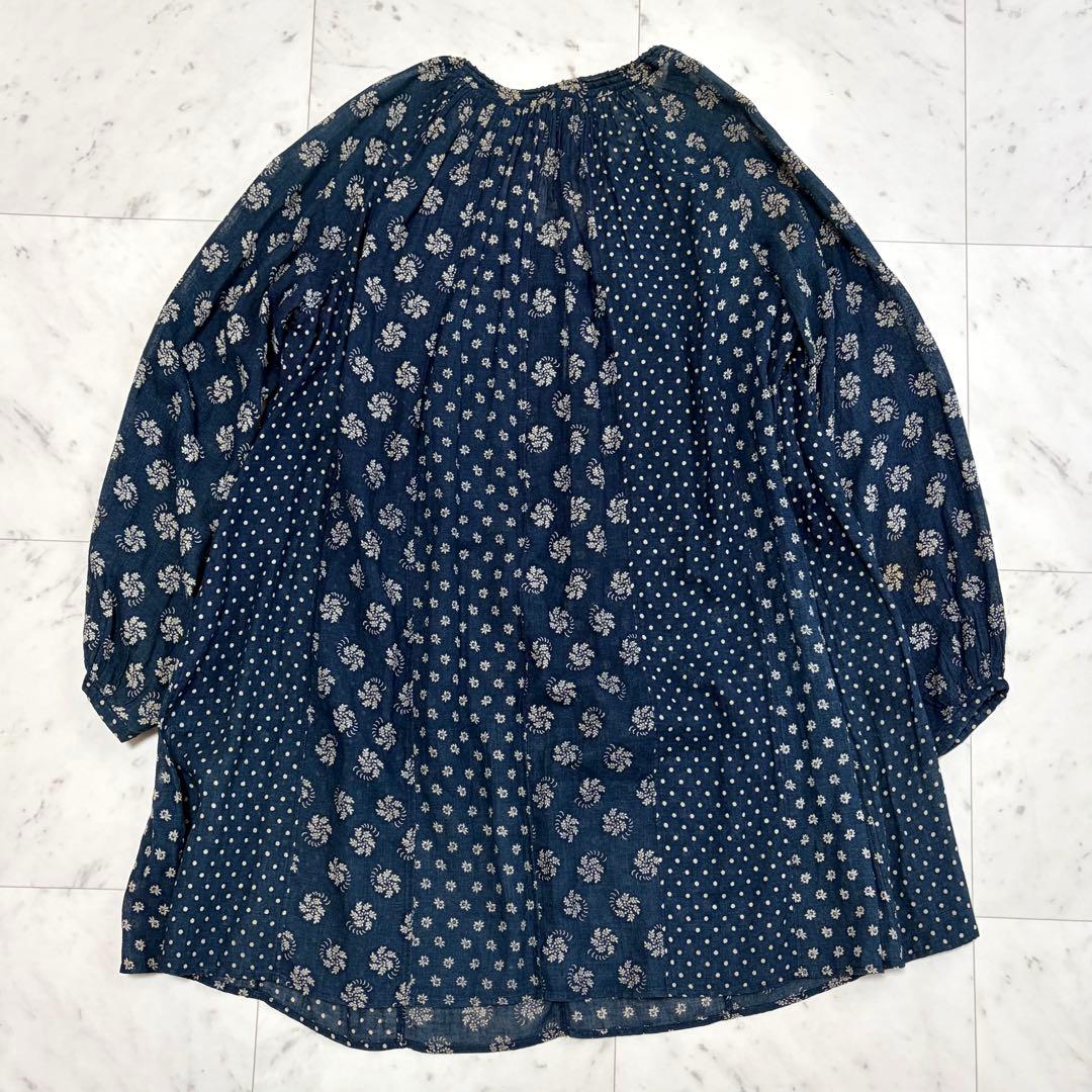 45R インディゴ 小花柄 ドット パッチワークチュニック ブラウス サイズ3