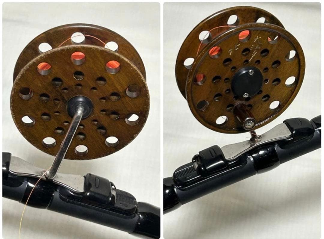 【良品】宇崎日新　NISSIN　釣竿　黒鯛　チヌ用　天然木リール　糸　取説有り