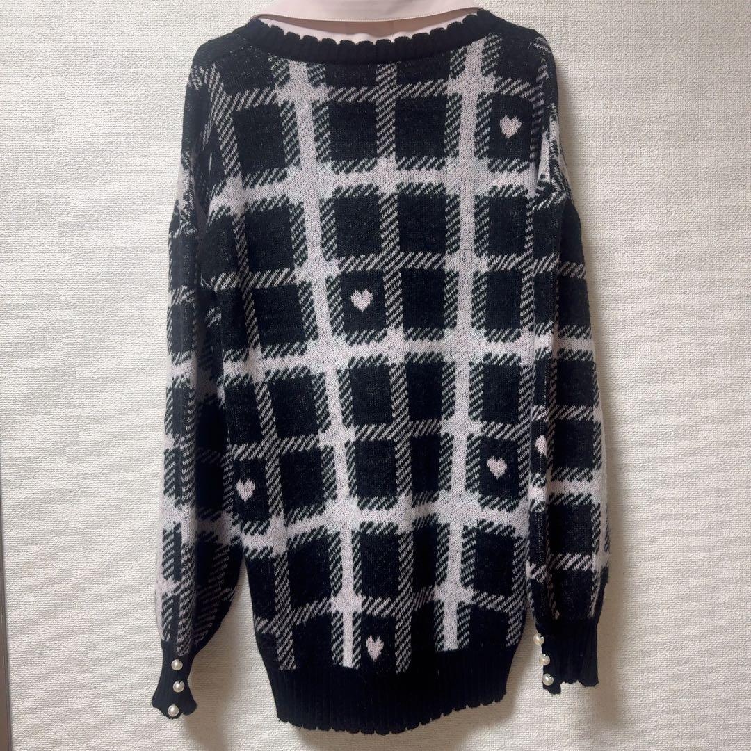 pium ハートチェックレイヤードニットワンピース　ブラック　ぴうむ