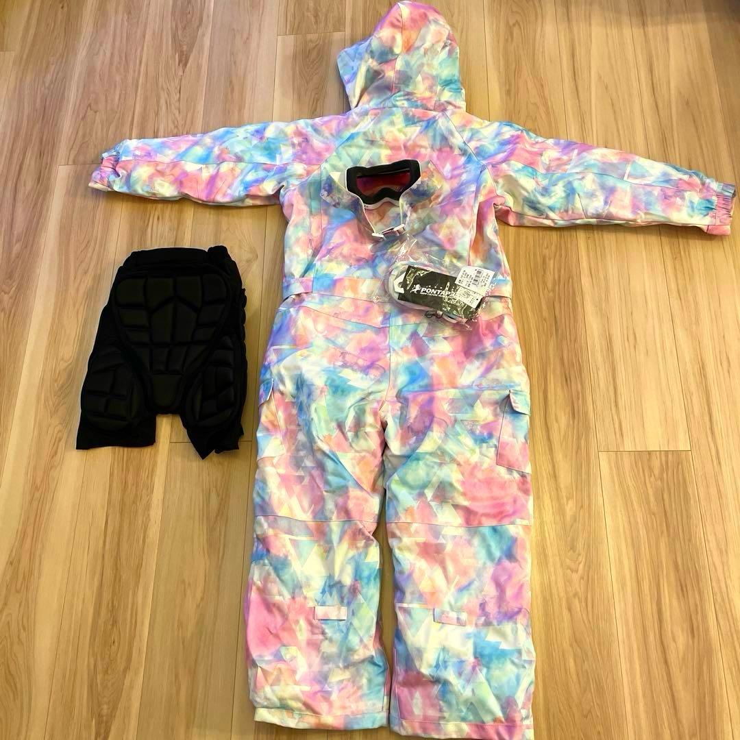 子供 スキー/スノボーウェア ツナギ ゴーグル グローブ ヒップパッドセット