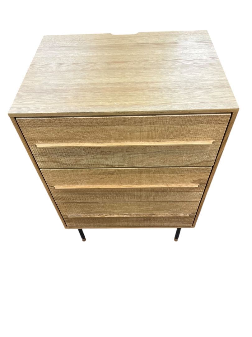 起立木工　サイドチェスト 3段 オーク無垢材 鋸目デザイン 幅60cm