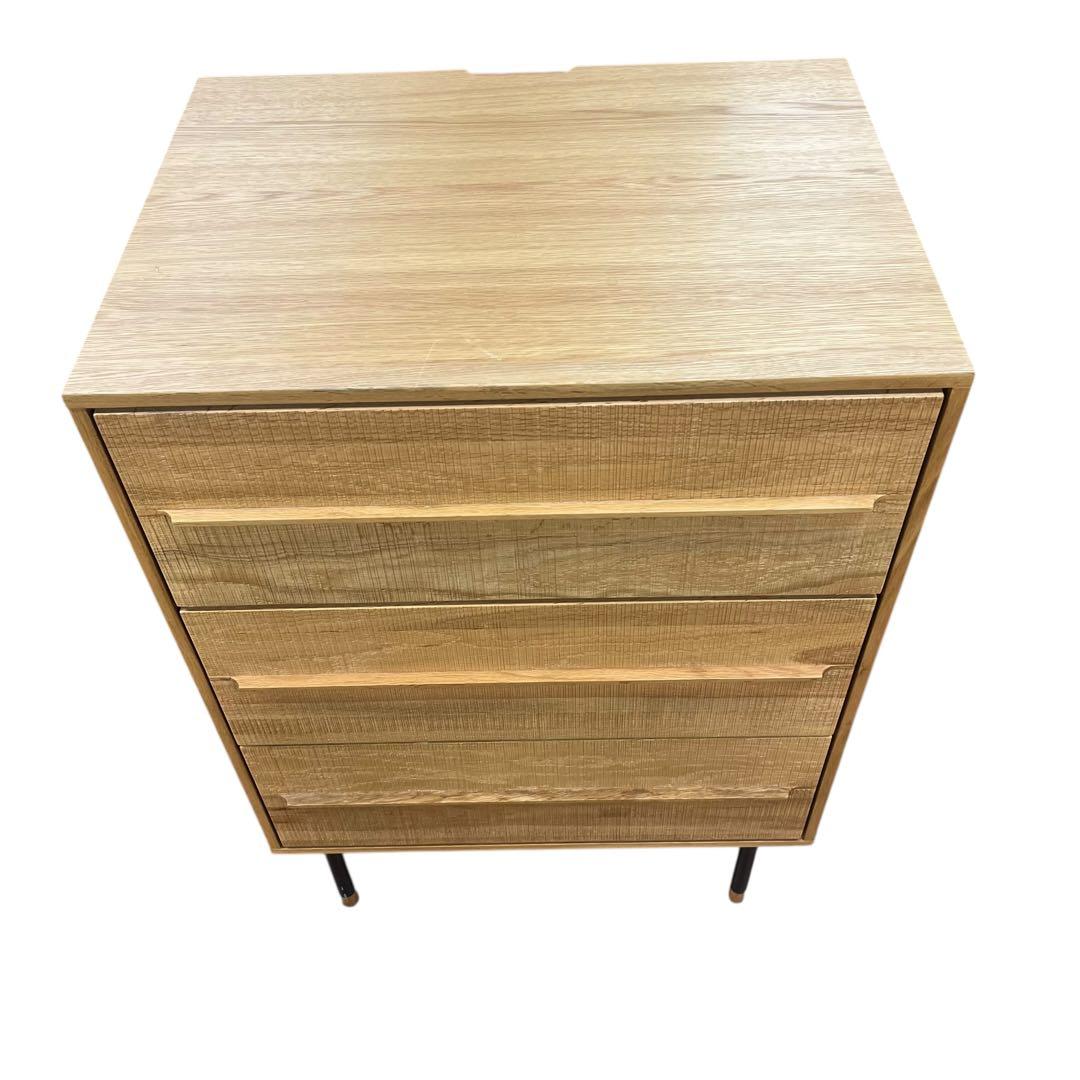 起立木工　サイドチェスト 3段 オーク無垢材 鋸目デザイン 幅60cm