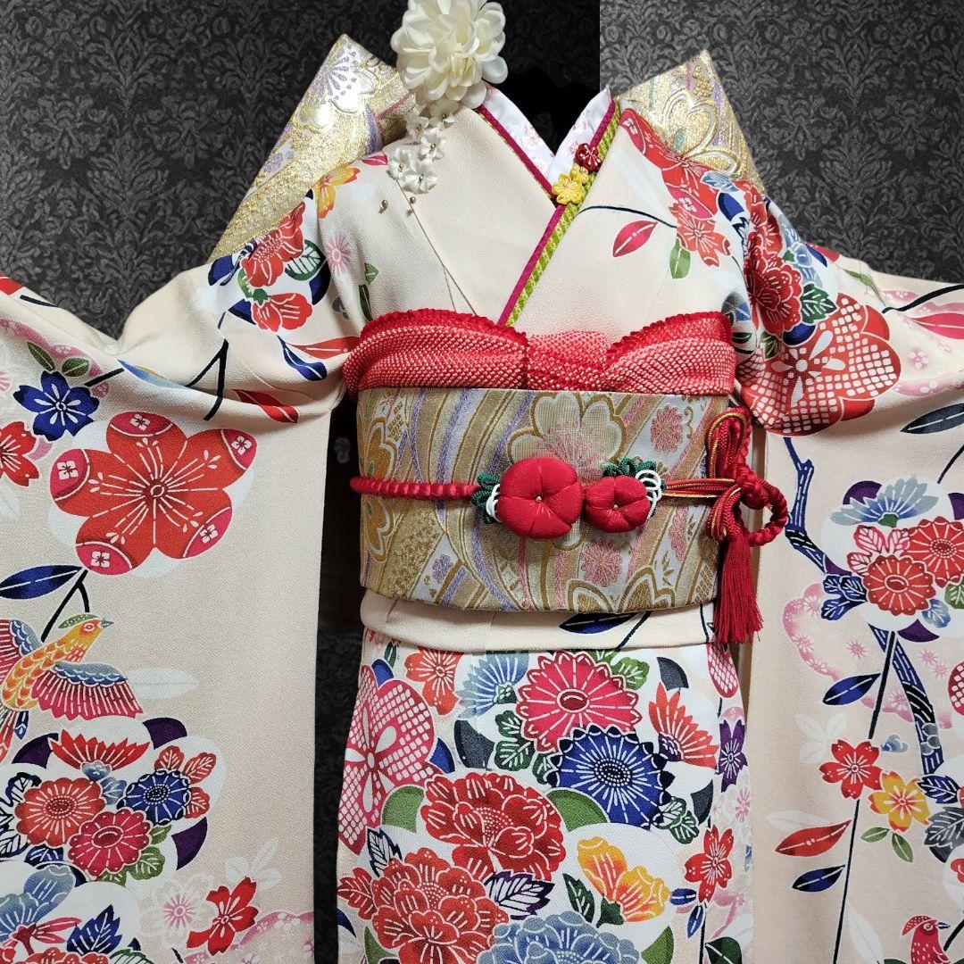 振袖フルセット(7点)・成人式・高級縮緬地・暈し染め・型染め・胴裏正絹・逸品