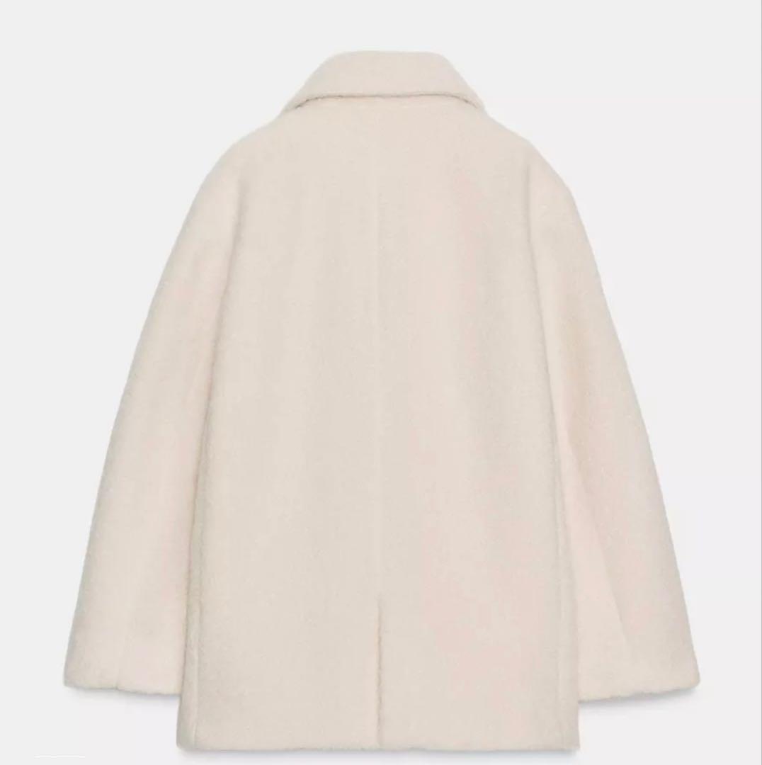 ZARA ブークレダブルブレストミディ丈コート エクリュ　XS