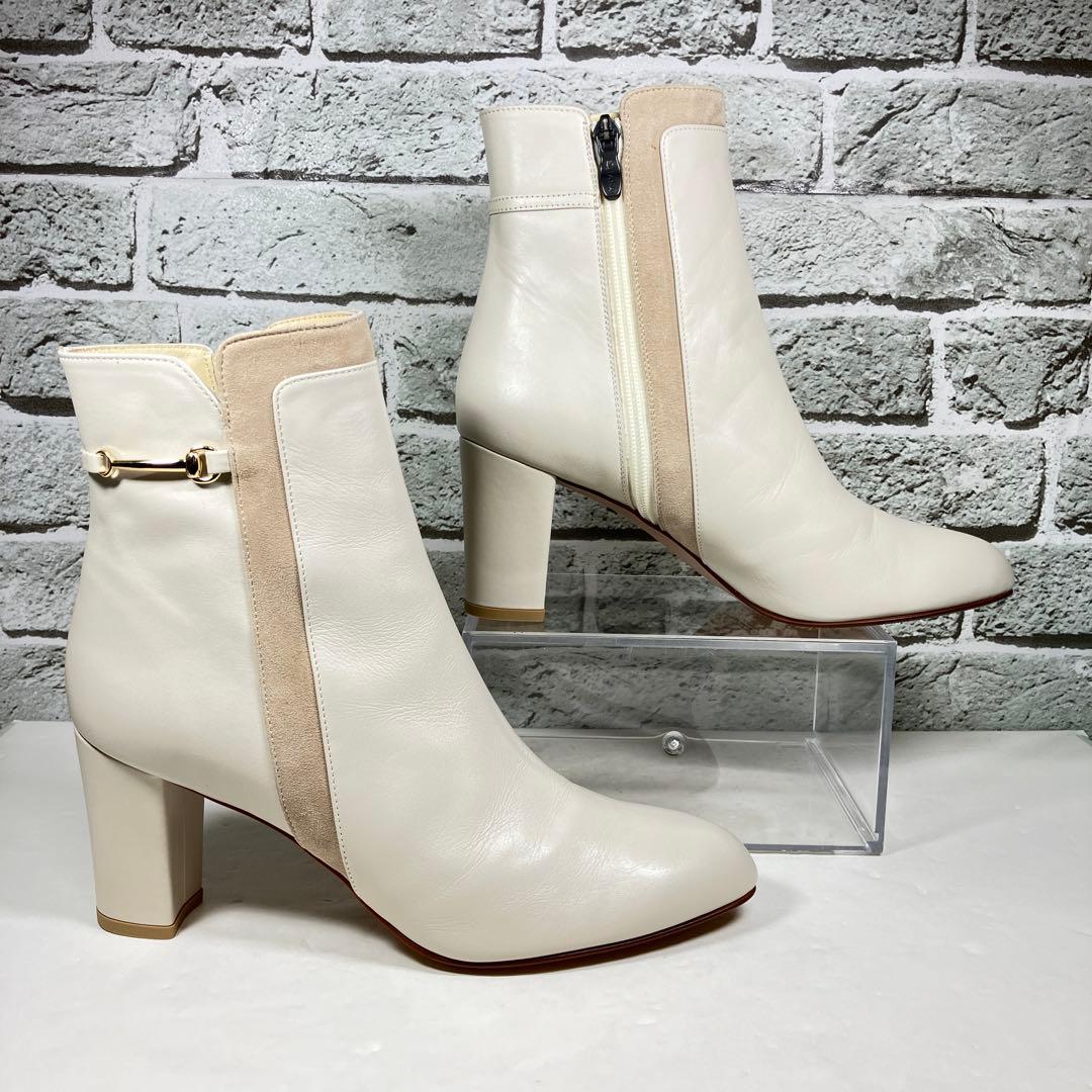【試着程度】DIANA ブーツ 25cm レザー アイボリー サイドジップ