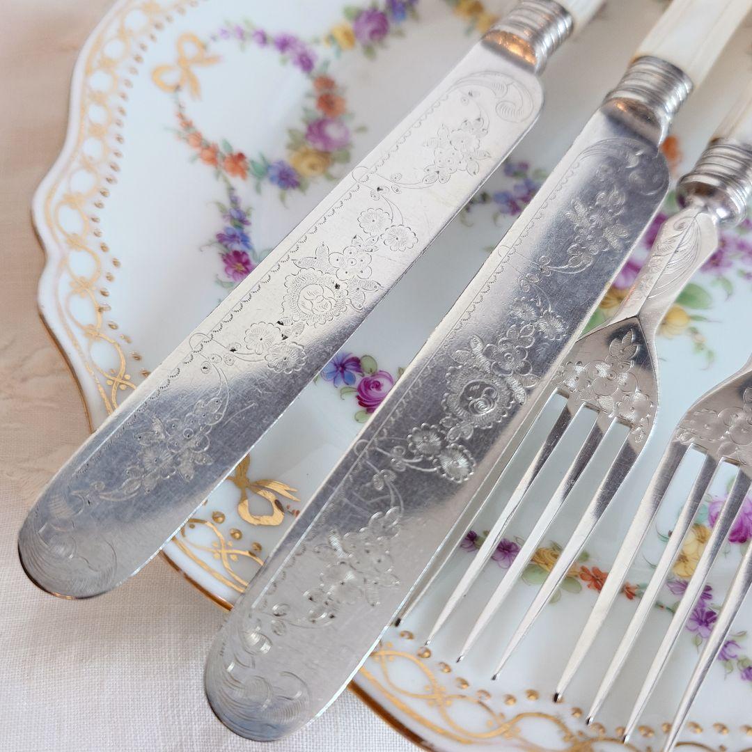 白蝶貝カトラリーセット　マザーオブパール　アンティーク　ナイフ　フォーク