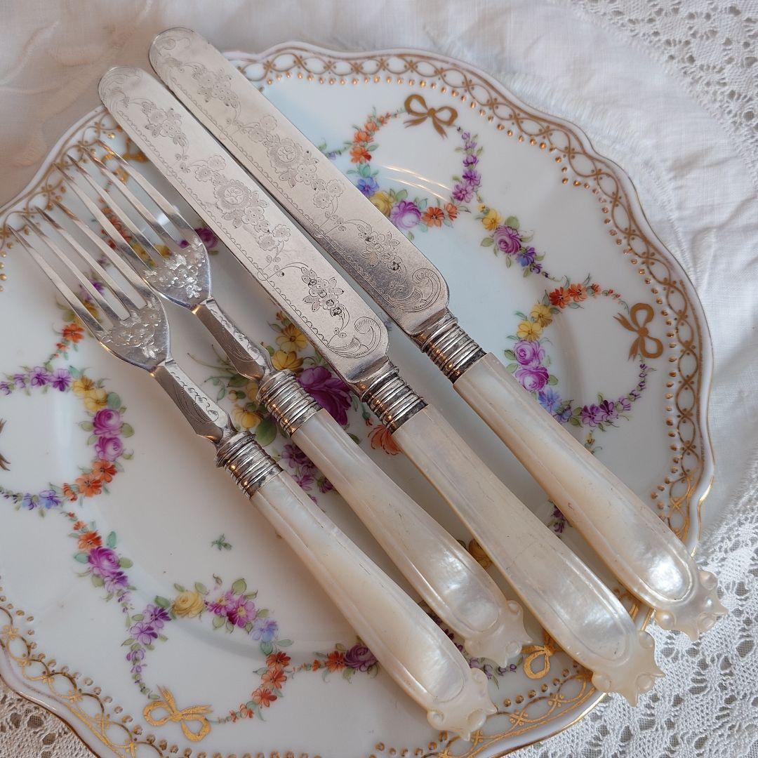 白蝶貝カトラリーセット　マザーオブパール　アンティーク　ナイフ　フォーク