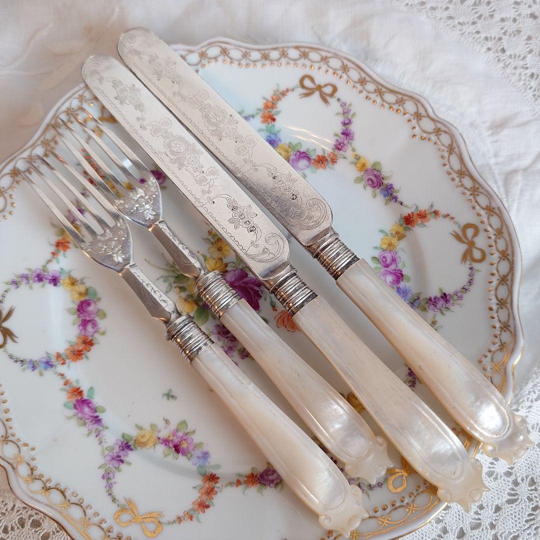 白蝶貝カトラリーセット　マザーオブパール　アンティーク　ナイフ　フォーク