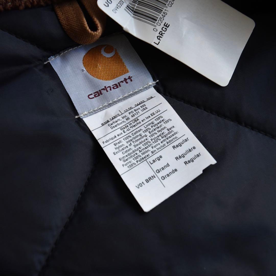 90s カーハート 企業刺繍 ダック ベスト 腰ゴム USA ベージュ L