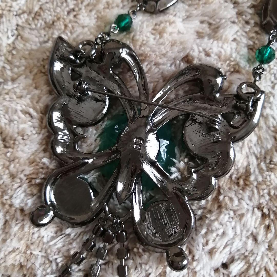 ANNA SUIアナスイ グリーン 蝶 ブローチ ネックレス ローズ　パピヨン