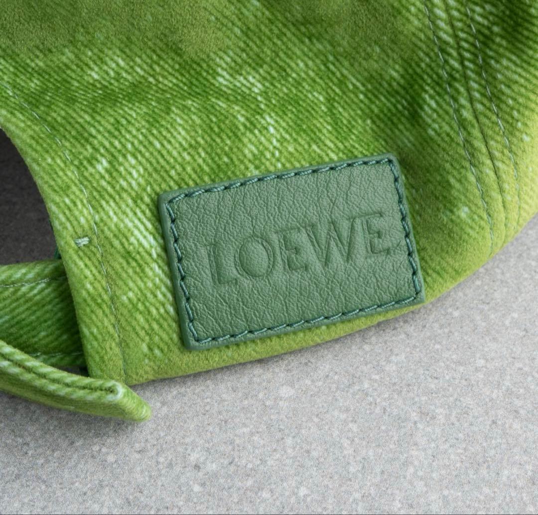 ロエベ キャップ フロックデニム グリーン アナグラム レザー