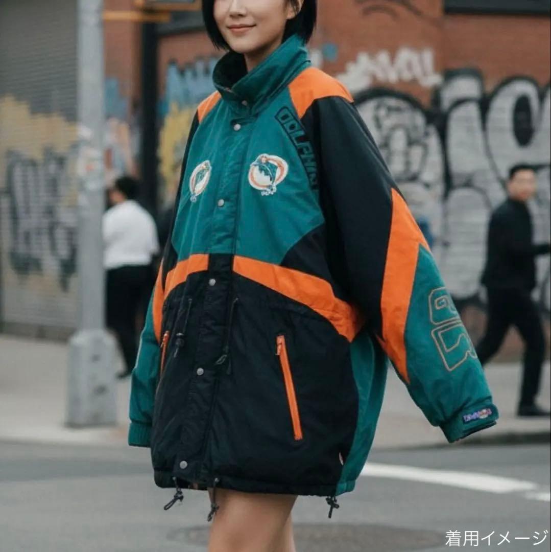 90s NFL パフジャケット 総刺繍ロゴ ドルフィンズ ウォームアップウェア