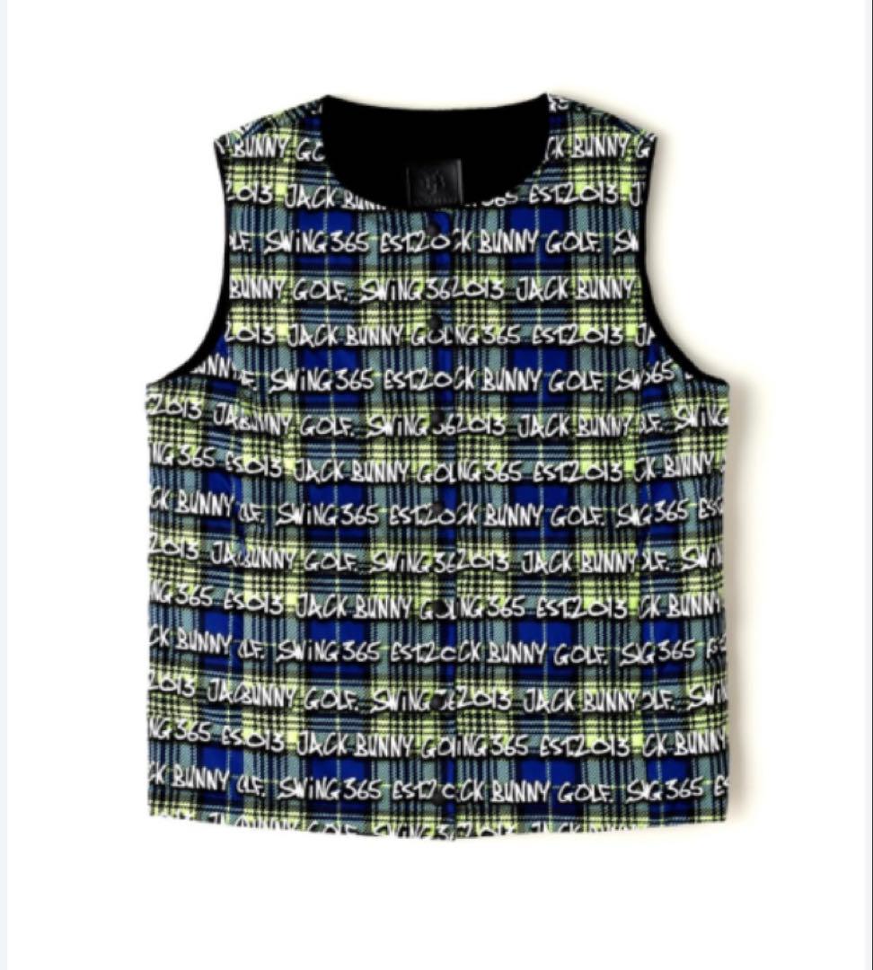 新品 パーリーゲイツ ジャックバニー リバーシブル中綿ベスト(5)L/ライム