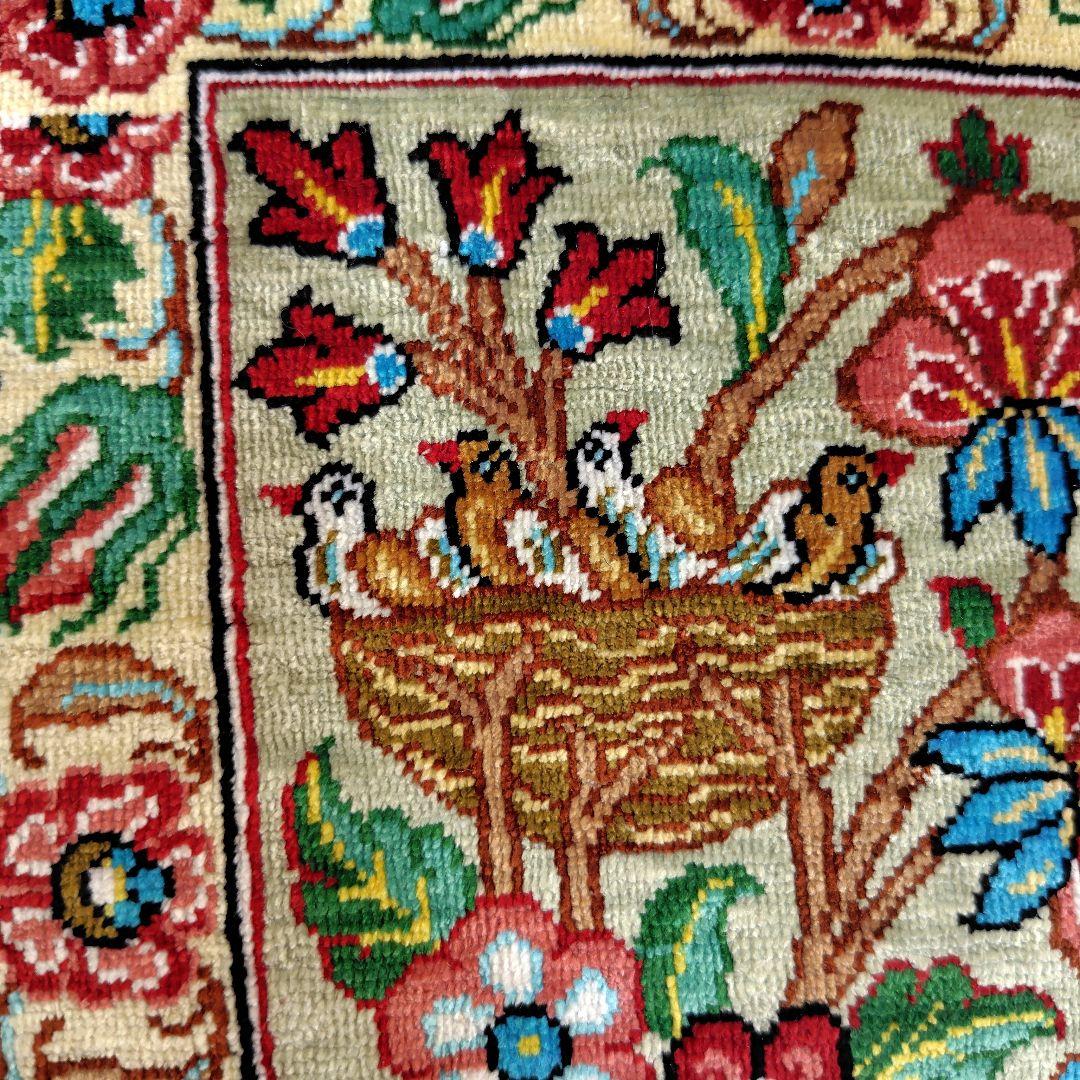 【ツリーマンション】ペルシャ絨毯　シルク手織り　動物パラダイス　高級極美品