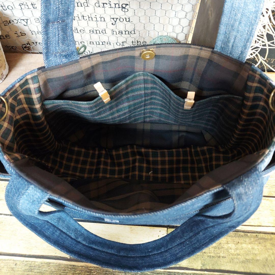 刺繍デニムバック　No.648　デニムリメイク　チューリップバック　丸いバック