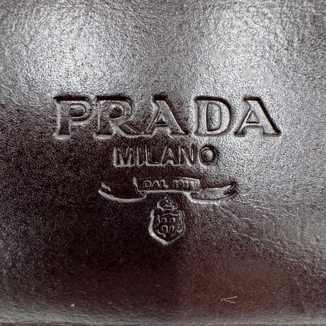 PRADA プラダ カーフ レザー ショルダーバッグ 肩掛け ダークブラウン