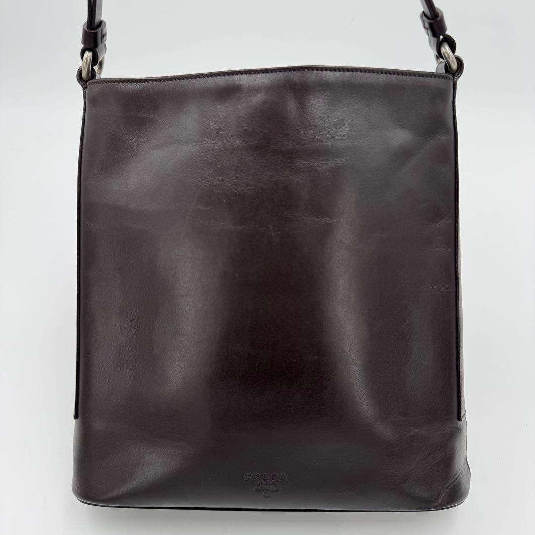 PRADA プラダ カーフ レザー ショルダーバッグ 肩掛け ダークブラウン
