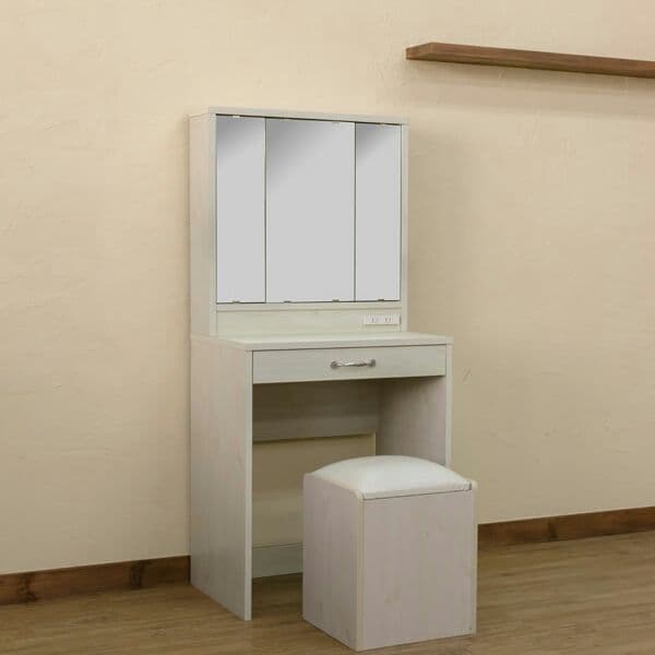 新品送料無料！スツール付き　3面鏡ドレッサー　DBR/WH 

スツール付き