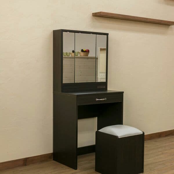 新品送料無料！スツール付き　3面鏡ドレッサー　DBR/WH 

スツール付き