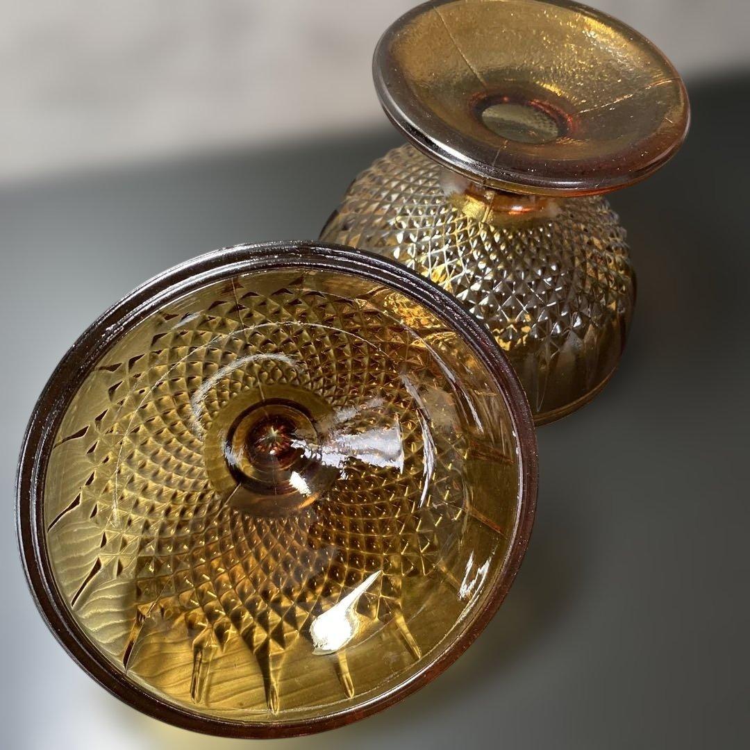 蓋付きコンポート　琥珀色ガラス　輸入雑貨　足付き　アンティーク　シックエレガント