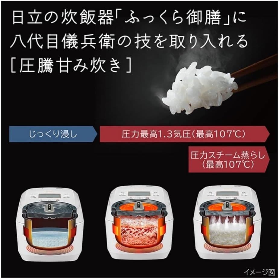 日立 炊飯器 5.5合 圧力&スチームIH 蒸気カット RZ-V100GM W