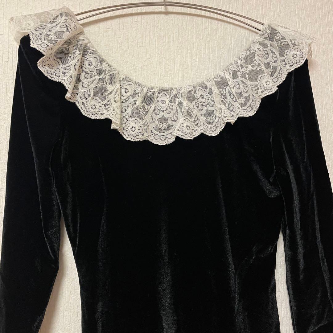 thevirgins ザヴァージンズ ベロア レース ミニ ワンピース 黒 美品