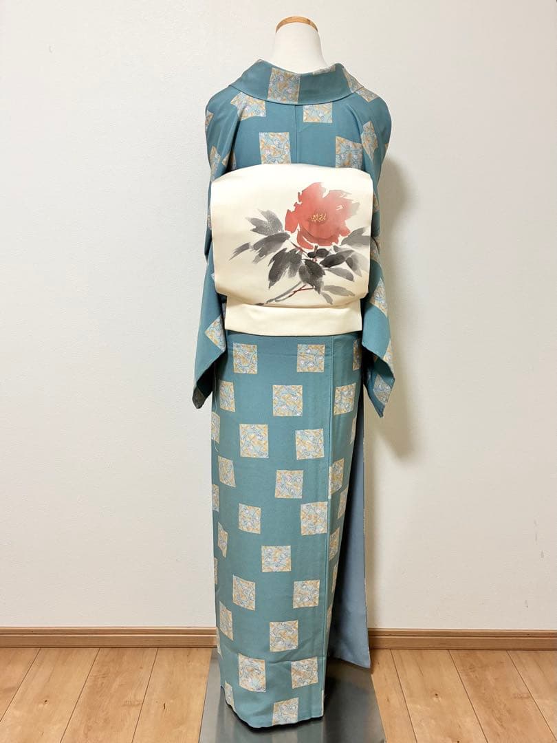 セット　塩瀬　抽象的な花＋鬼しぼ縮緬　野菜模様