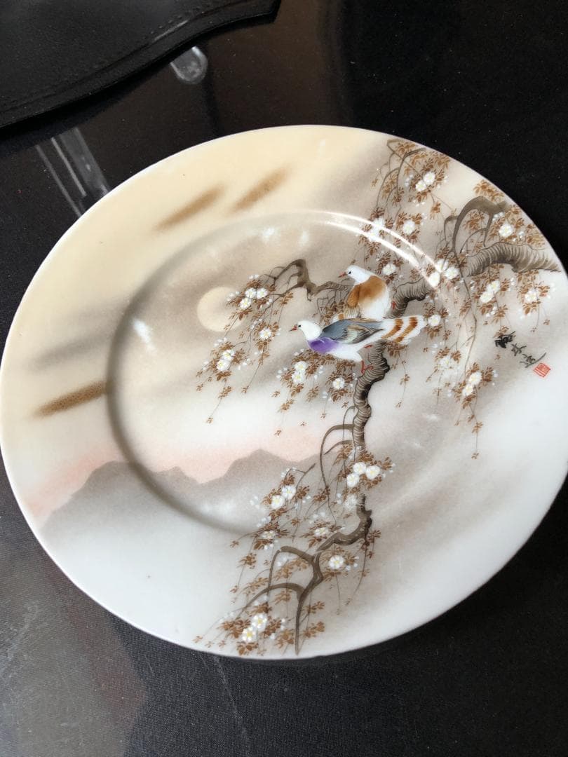 オールドノリタケ 金彩プレート③鈴木造　月と桜と鳥の絵図