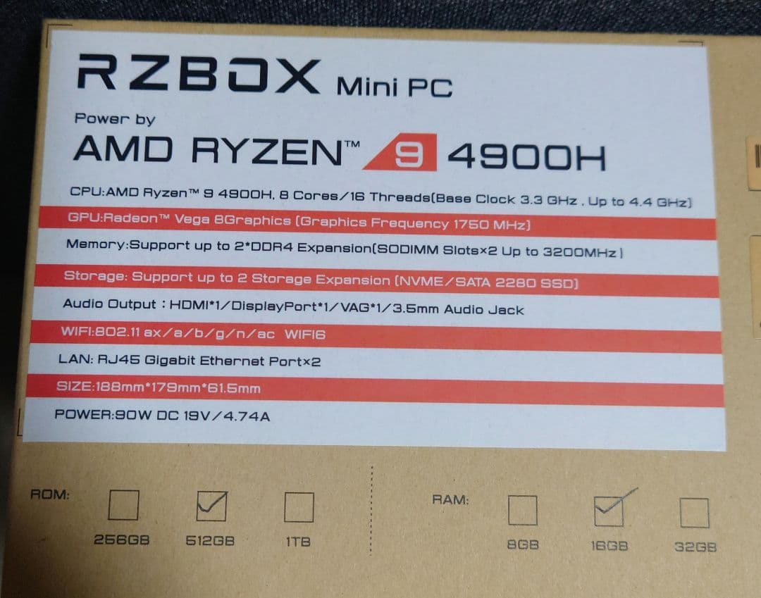 ミニPC RZBOX CHUWI AMD Ryzen 9 4900H