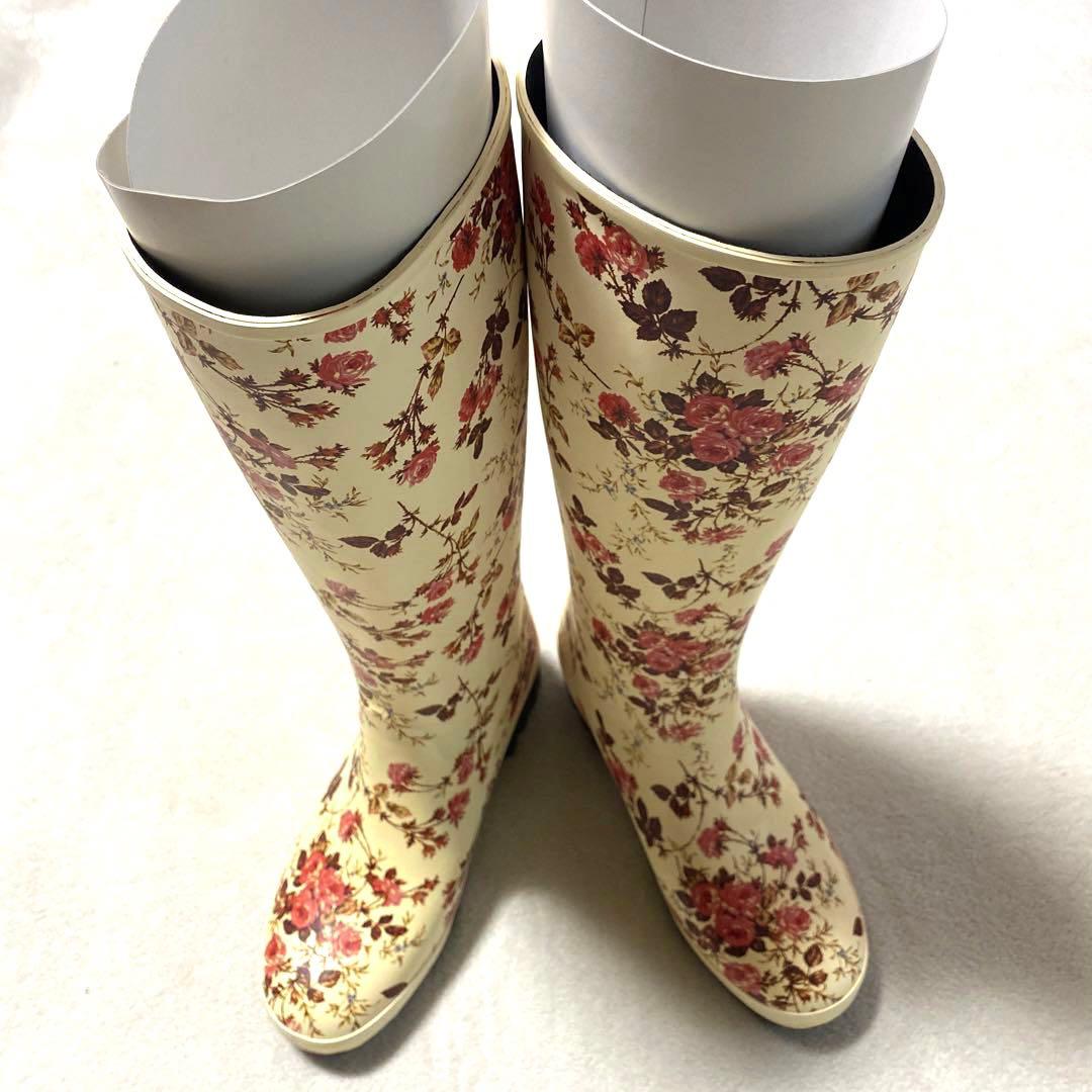 PINK HOUSE レインブーツ シューズ 長靴 花柄 ロング 23.5cm