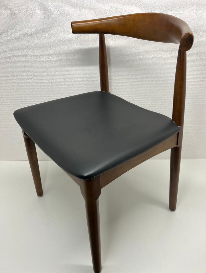 デザイナーズチェア 木製 ダイニングチェア ウッドチェア PU座面 ブラウン