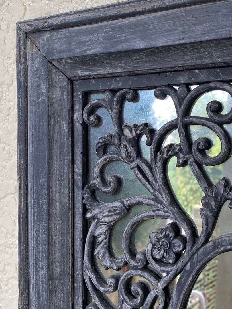 ヴィンテージ風　木製装飾ミラー 長方形 グレー